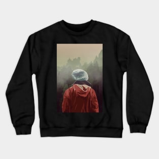 Adventure Hiker in Mountain Landscape with Fog Crewneck Sweatshirt